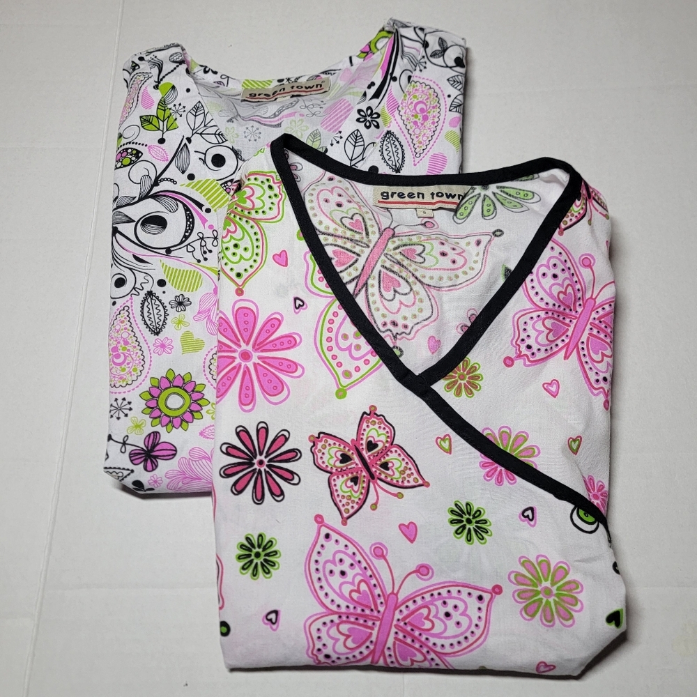 Green Town 2 Women Scrubs Tops Size Small - Picture 10 of 10